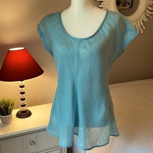 Eileen Fisher Linen Top Blue Cap Sleeve Summer